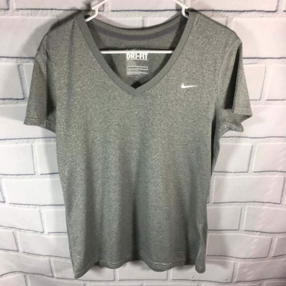 Nike Dri-Fit Womens Top Size Large Gray V-Neck
